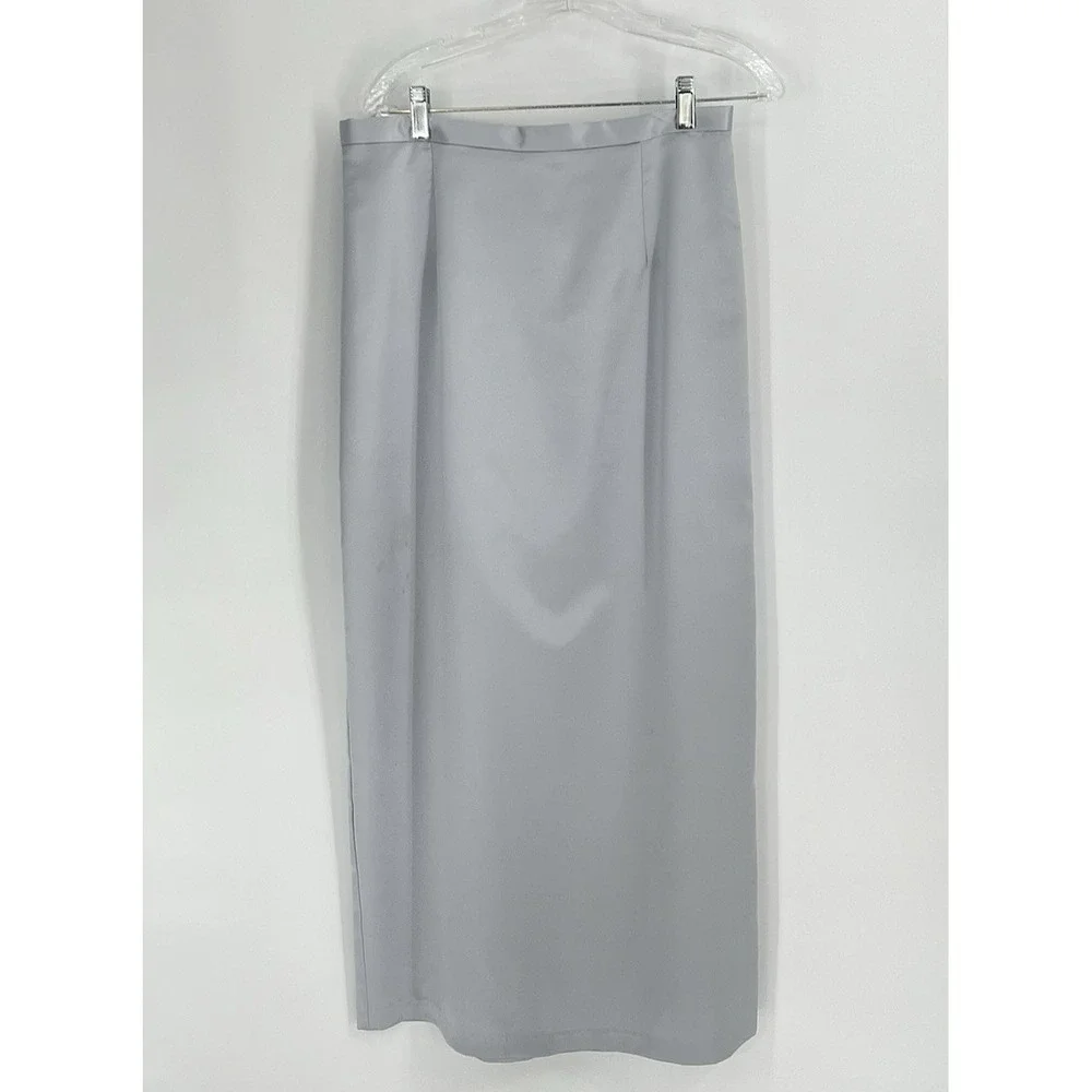 Vtg J.R. Nites by Caliendo Gray Satin Skirt Rhinestone Jacket Y2K‎ Size 12 USA